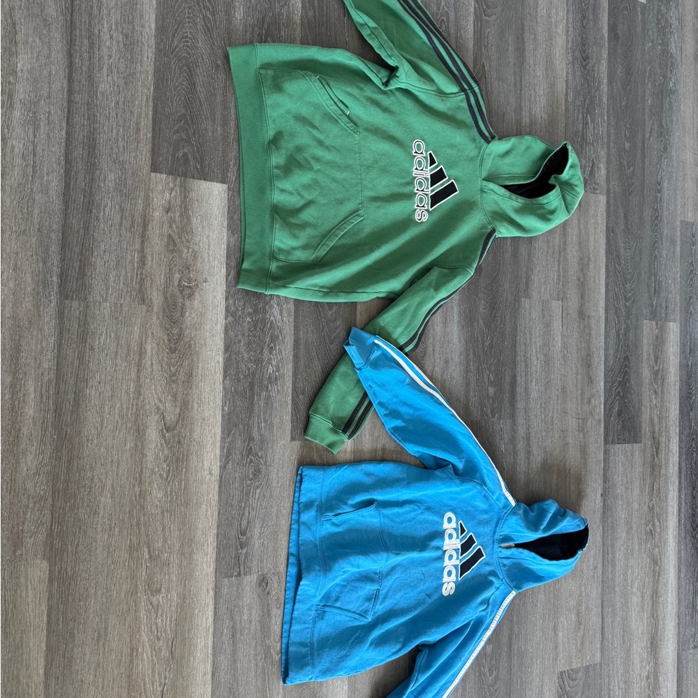 adidas Green and Blue Kids Hoodies with Logo and Stripes